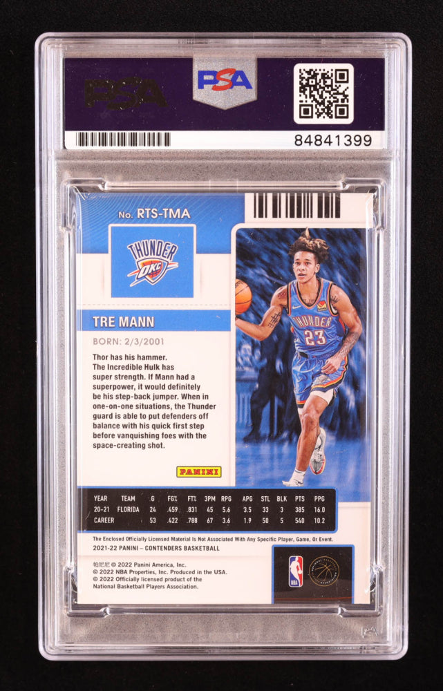 Tre Mann Signed 2021-22 Panini Contenders Rookie Ticket Swatches #RTSTMA RC (PSA) - Rookie Card
