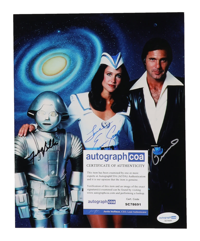 Gil Gerard, Erin Gray, & Felix Silla Signed (ACOA) "Buck Rogers in the 25th Century" 8x10 Photo Inscribed "Love" - Captain William "Buck" Rogers / Colonel Wilma Deering / Twiki