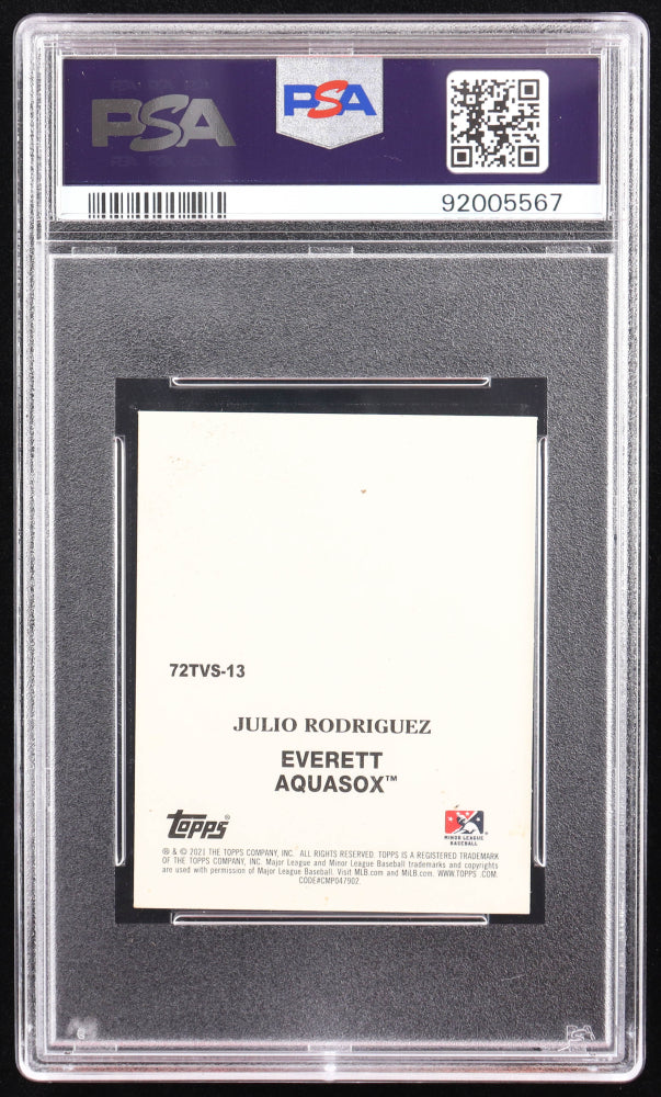 Julio Rodriguez Signed 2021 Topps Heritage Minors '72 Topps Venezuelan Stamp #72TVS13 RC (PSA Authentic - Auto 10) - Rookie Card