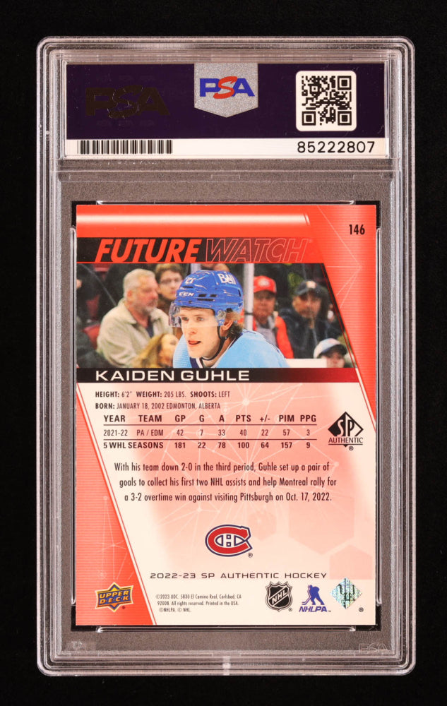 Kaiden Guhle Signed 2022-23 SP Authentic Limited Red #146 FW RC (PSA) - Rookie Card