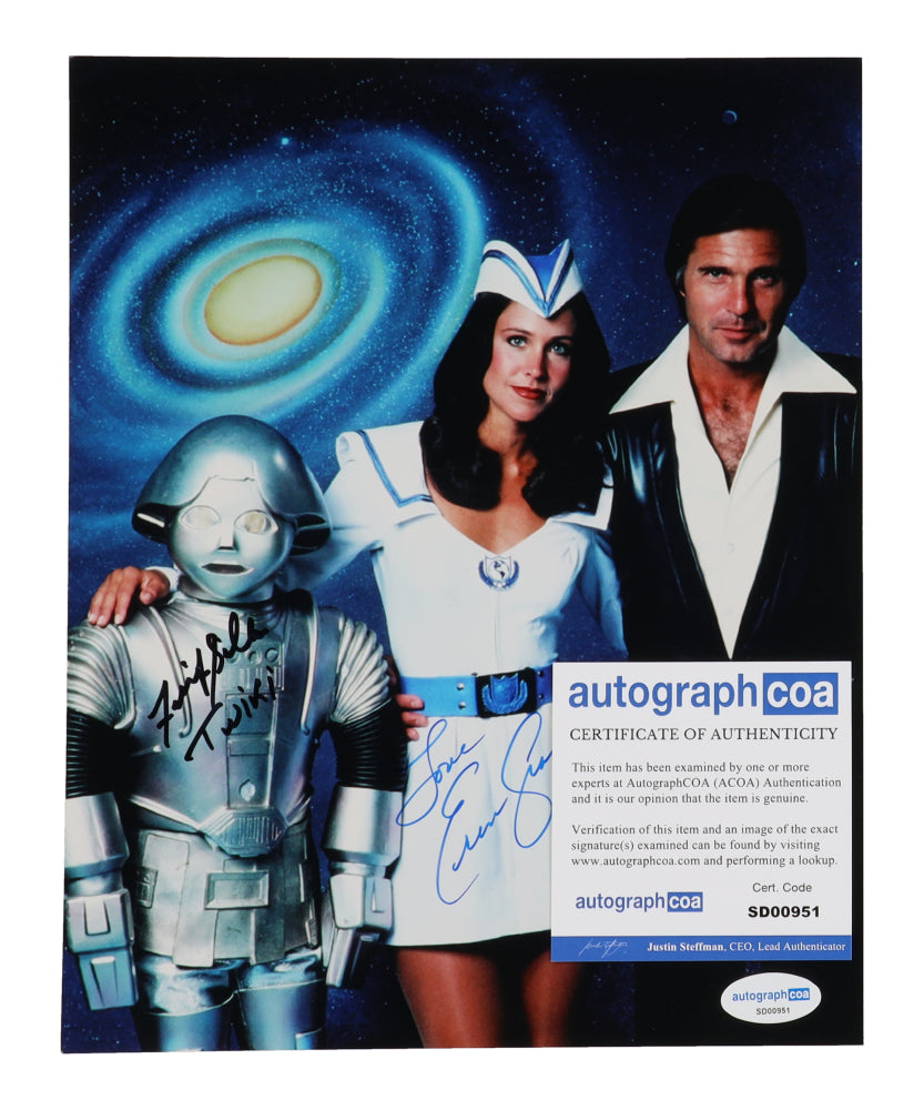 Gil Gerard, Erin Gray & Felix Silla Signed (ACOA) "Buck Rogers in the 25th Century" 8x10 Photo Inscribed "Twiki" & "Love"