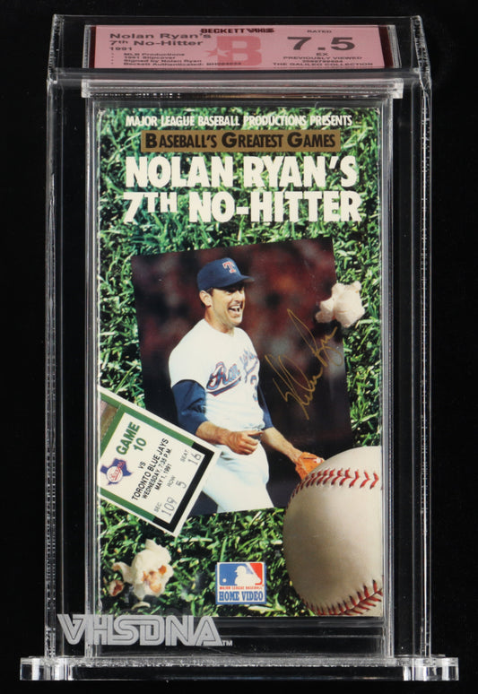 Nolan Ryan Signed 1991 "Nolan Ryan's 7th No-Hitter" CIB VHS Tape (Beckett 7.5) Overall: 7.5 | Corners: 8 | Edges: 7.5 | Flaps 8 | Gloss 7.5