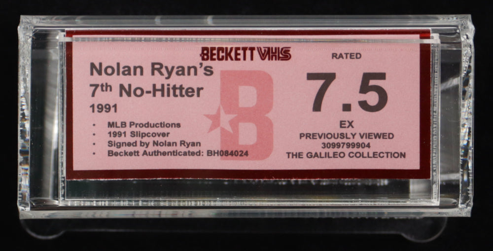 Nolan Ryan Signed 1991 "Nolan Ryan's 7th No-Hitter" CIB VHS Tape (Beckett 7.5) Overall: 7.5 | Corners: 8 | Edges: 7.5 | Flaps 8 | Gloss 7.5