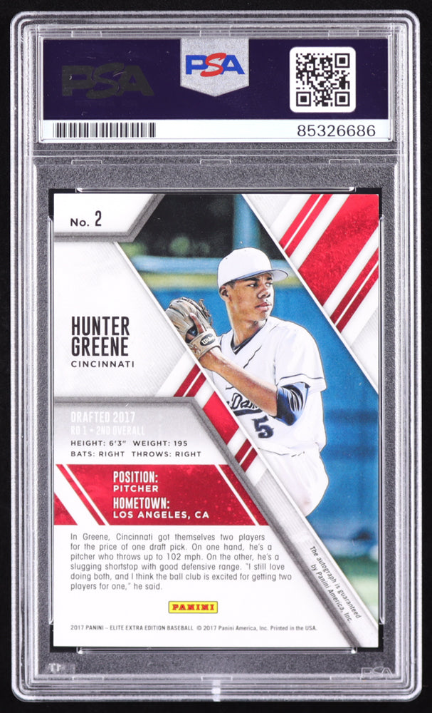 Hunter Greene Signed 2017 Elite Extra Edition Teal #2 #01/10 RC (PSA | Auto 10) Rookie Card | Serially Numbered #01 / 10
