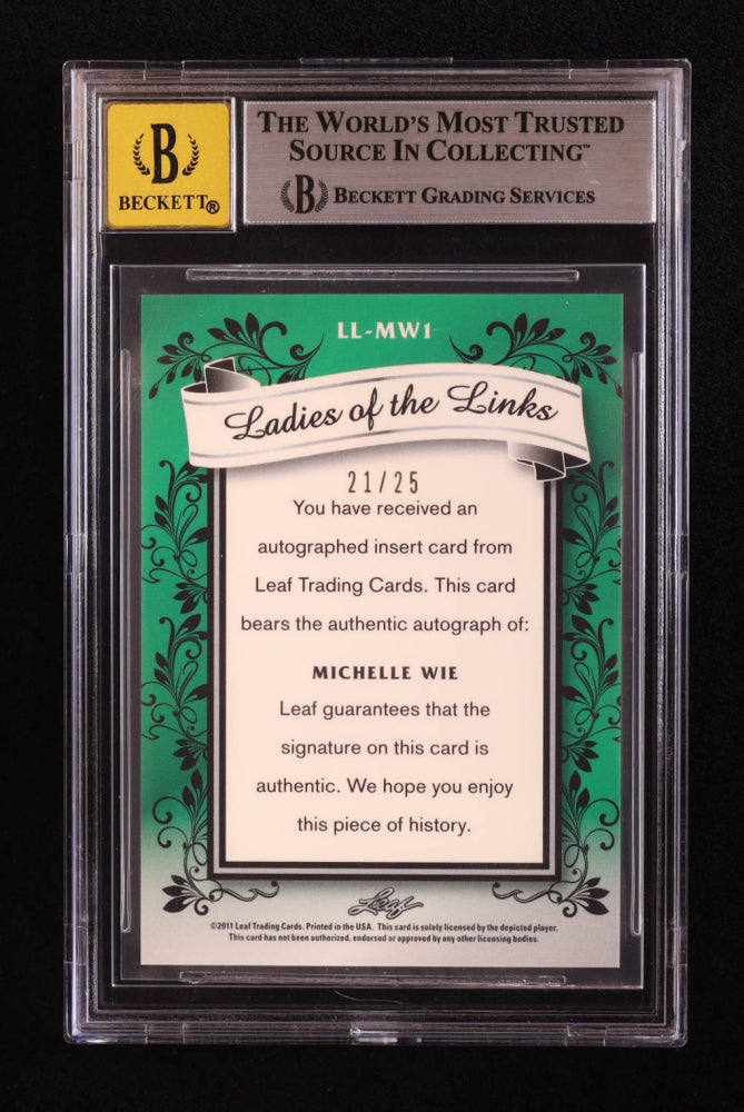 Michelle Wie 2011 Leaf #21/25 Golf Metal Ladies of the Links Autographs Prismatic Green #LLMW1 # (BGS 9 | Autograph Graded BGS 10) Serially Numbered #21 / 25
