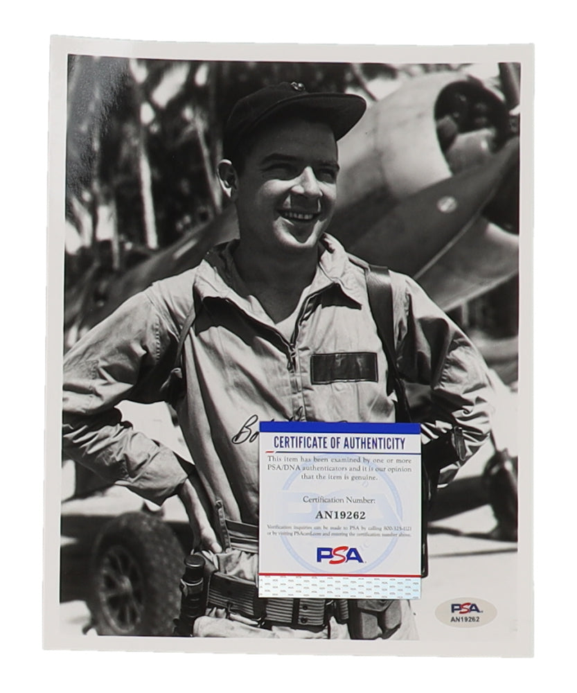 Bob Owens Signed (PSA) 8x10 Photo WWII VMF-215 Ace 7 Victories - VMF-215 USMC Ace - 7 Victories (d)