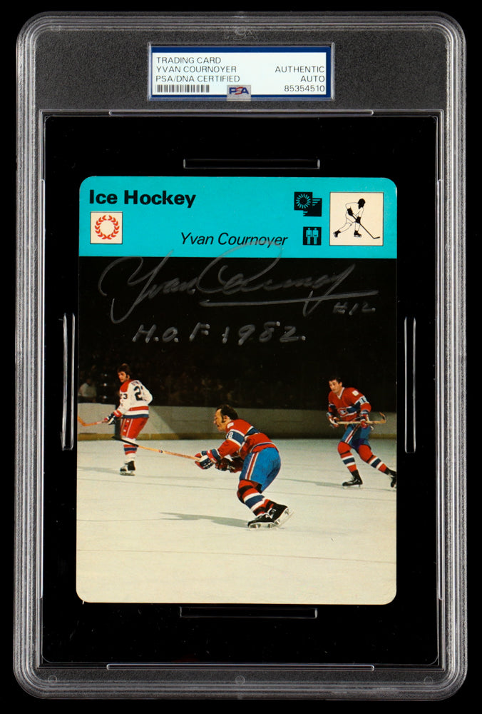 Yvan Cournoyer Signed 1977-79 Sportscaster Series 15 #1513 Inscribed "H.O.F. 1982" (PSA)