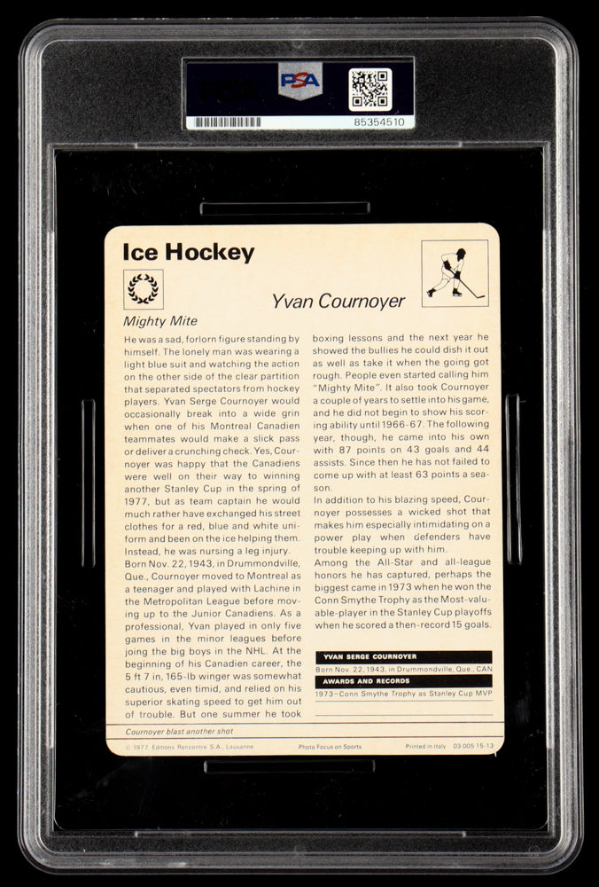 Yvan Cournoyer Signed 1977-79 Sportscaster Series 15 #1513 Inscribed "H.O.F. 1982" (PSA)