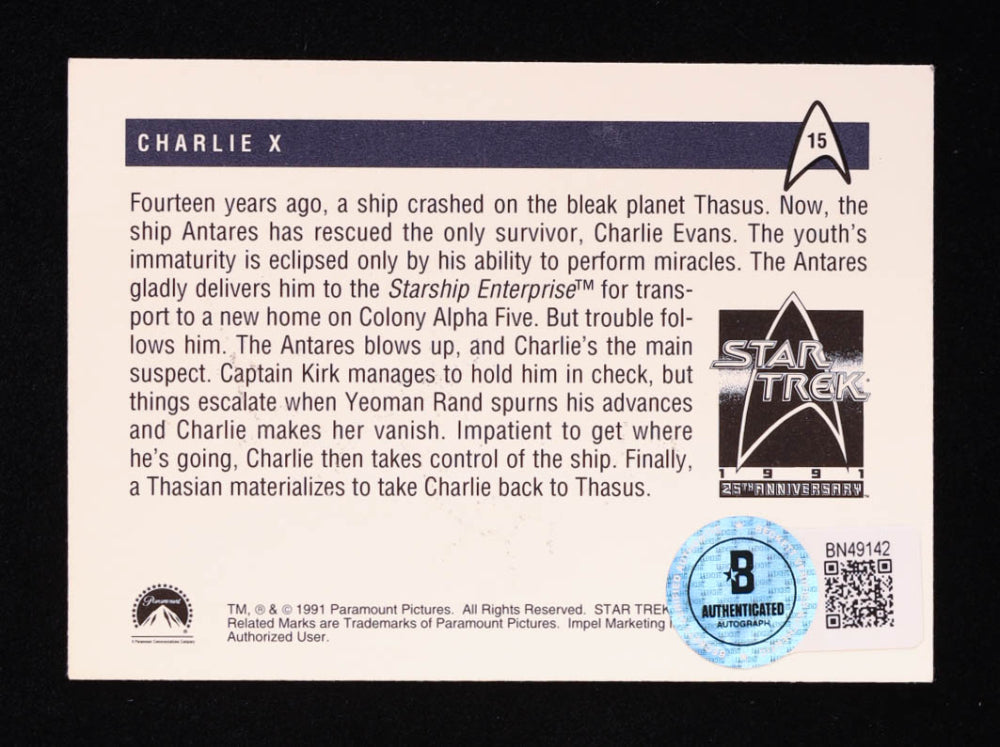 Grace Lee Whitney Signed (Beckett) 1991 Impel Star Trek 25th Anniversary #15 Charlie X Inscribed "With Love" - Charlie X