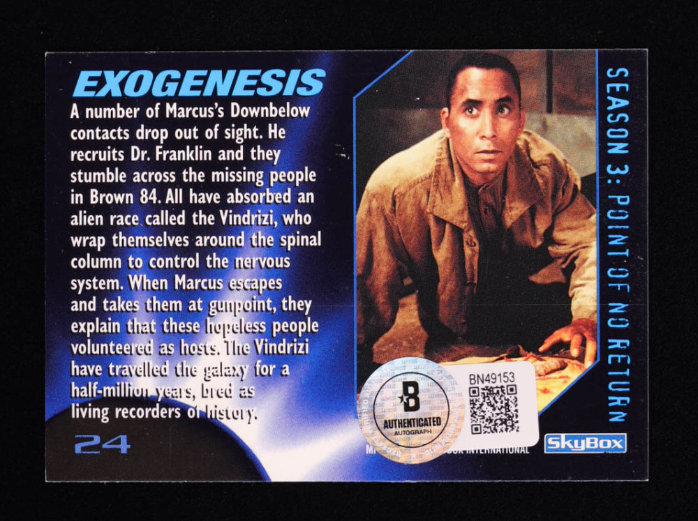 Richard Biggs Signed (Beckett) 1996 SkyBox Babylon 5 #24 Exogenesis - Stephen Franklin