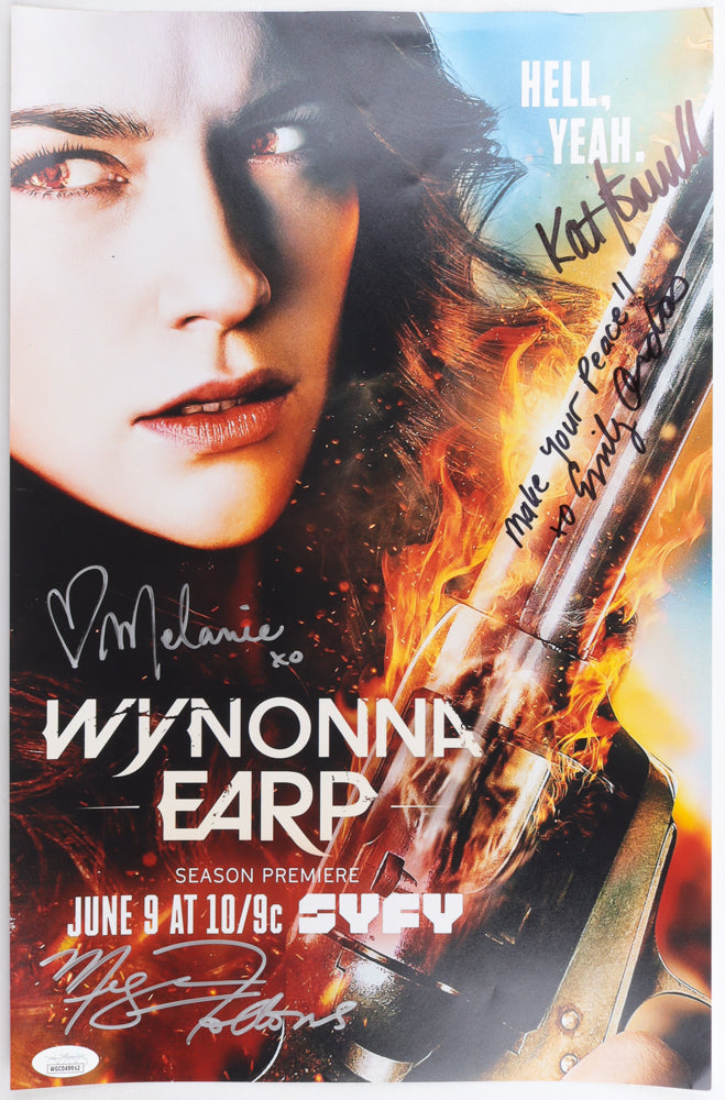 Emily Andras, Kat Barrell, Megan Follows & Melanie Scrofano Signed (JSA) "Wynonna Earp" 11x17 Photo Inscribed "Make Your Peace!!" - JSA Witnessed