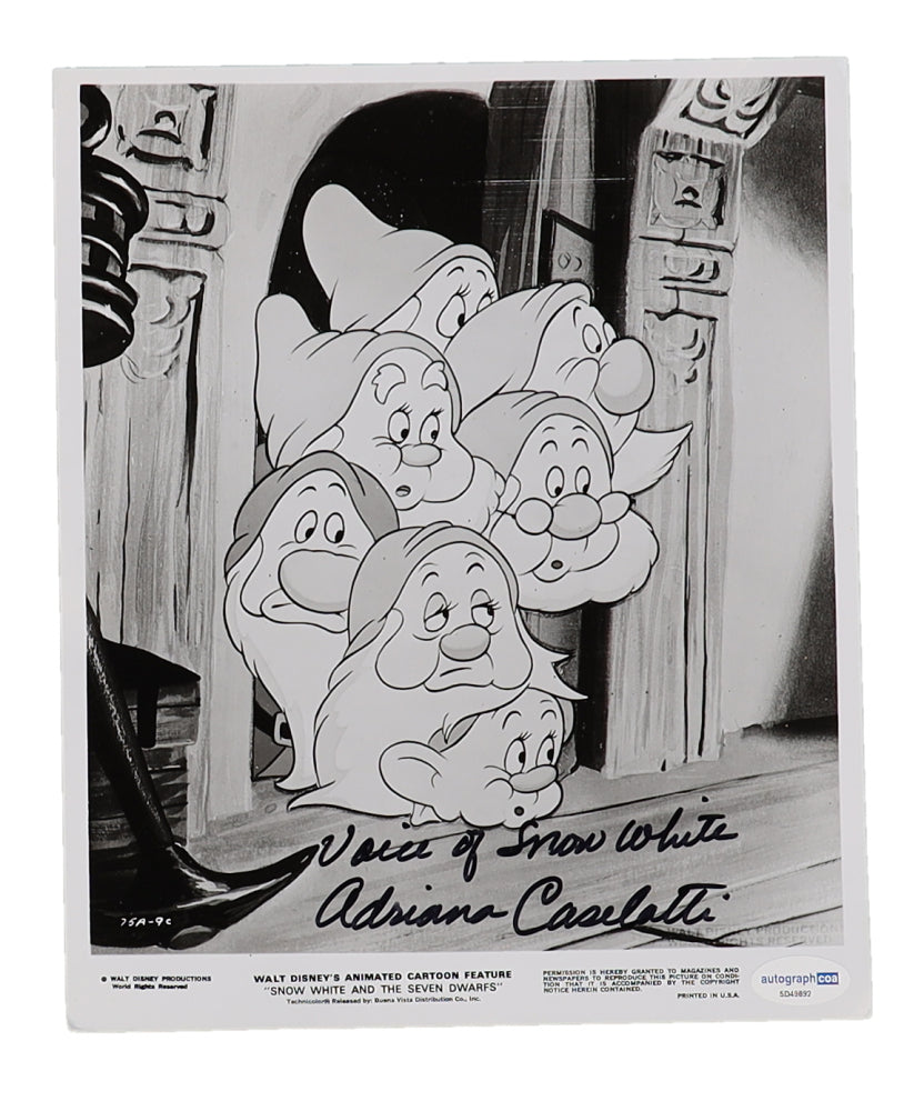 Adriana Caselotti Signed (ACOA) "Snow White" 8x10 Photo Inscribed "Voice of Snow White " - Snow White