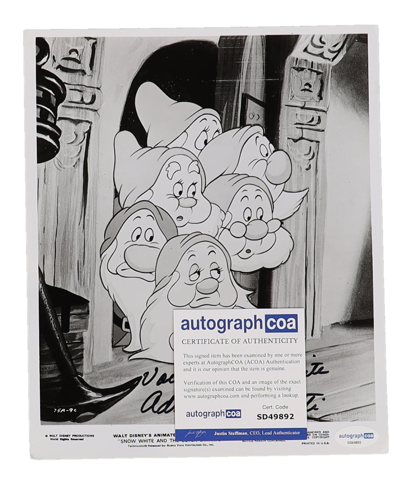 Adriana Caselotti Signed (ACOA) "Snow White" 8x10 Photo Inscribed "Voice of Snow White " - Snow White