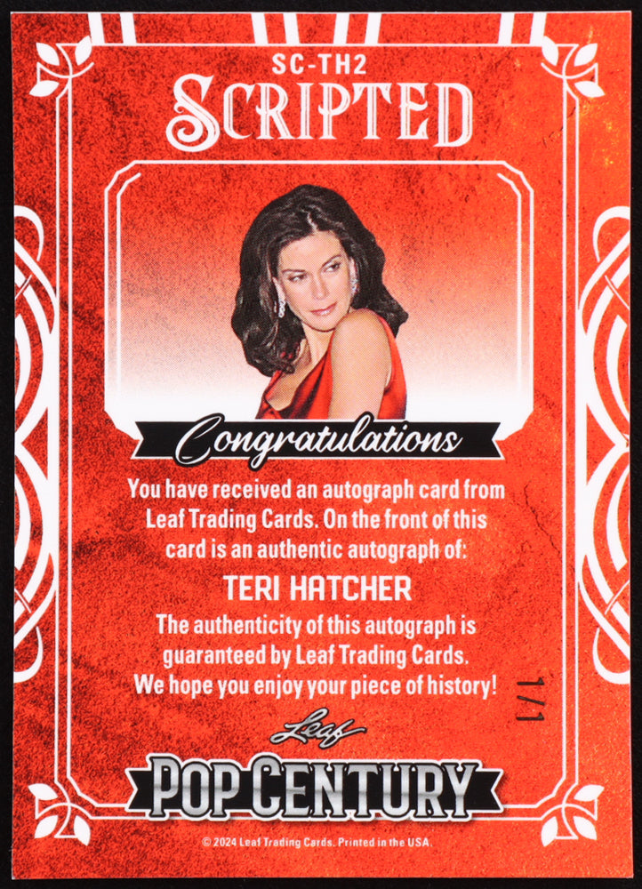 Teri Hatcher 2024 Leaf Pop Century Metal Scripted Autographs Mojo Platinum Blue #SCTH2 #1/1 Serially Numbered #1 / 1 - Tomorrow Never Dies