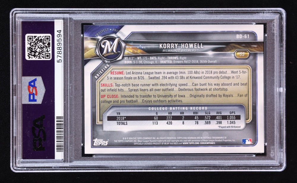 Korry Howell Signed 2018 Bowman Draft #BD61 RC (PSA | Auto 10) Rookie Card