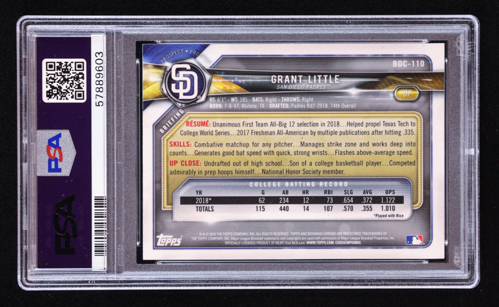 Grant Little Signed 2018 Bowman Chrome Draft #BDC110 RC (PSA | Auto 10) Rookie Card