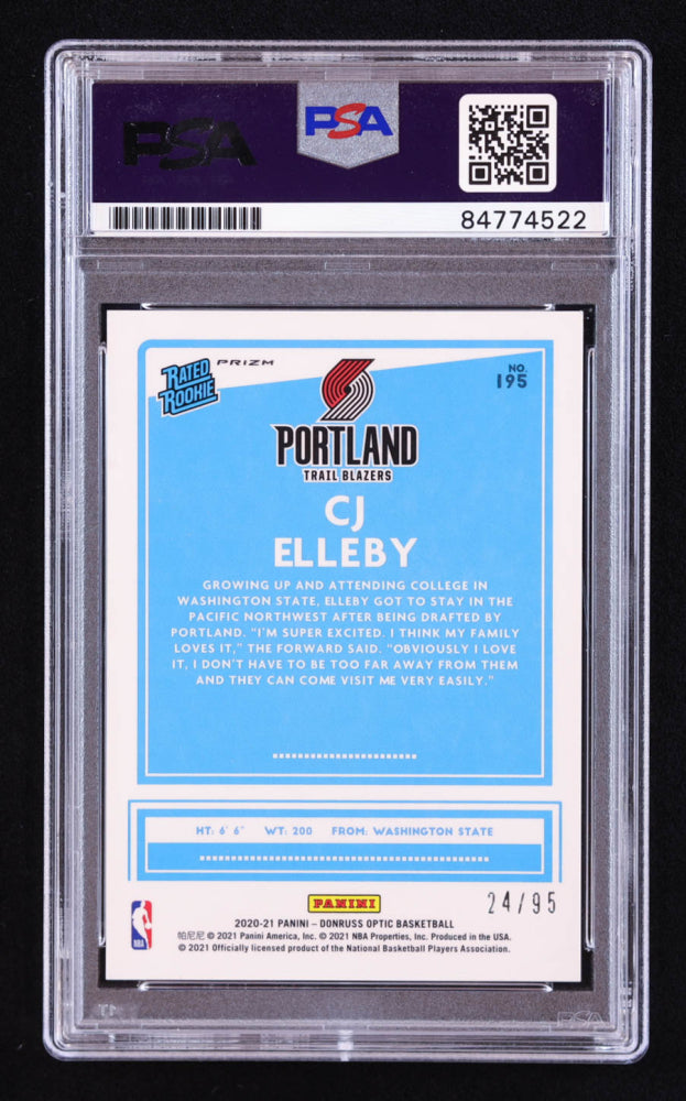 CJ Elleby Signed 2020-21 Donruss Optic Fast Break Purple #195 #24/95 RR RC (PSA | Auto 10) Rookie Card | Serially Numbered #24 / 95