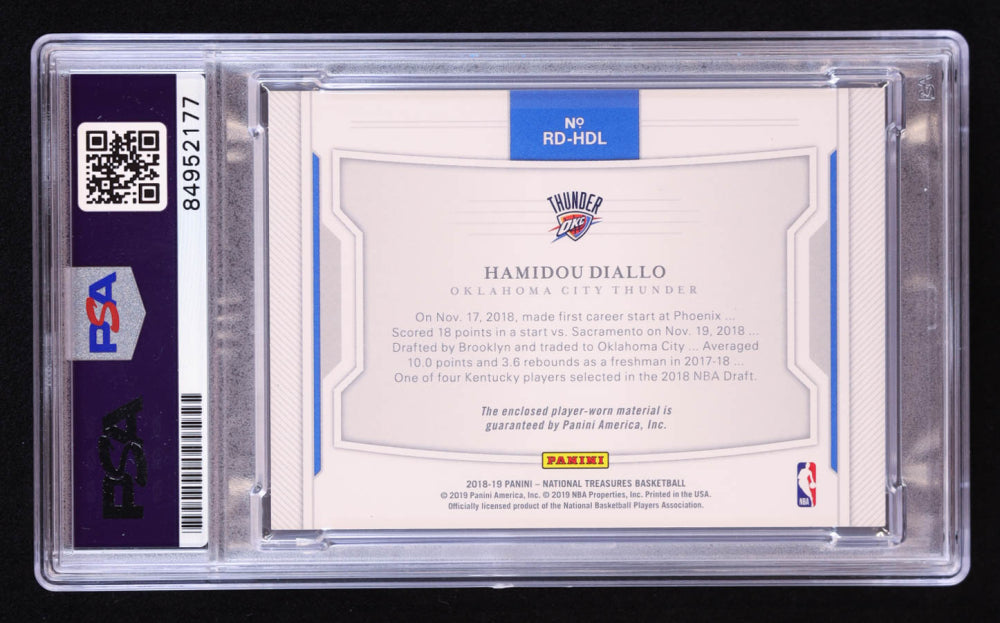 Hamidou Diallo Signed 2018-19 Panini National Treasures Rookie Dual Materials Prime #5 #14/25 RC (PSA | Auto 10) Rookie Card | Serially Numbered #14 / 25