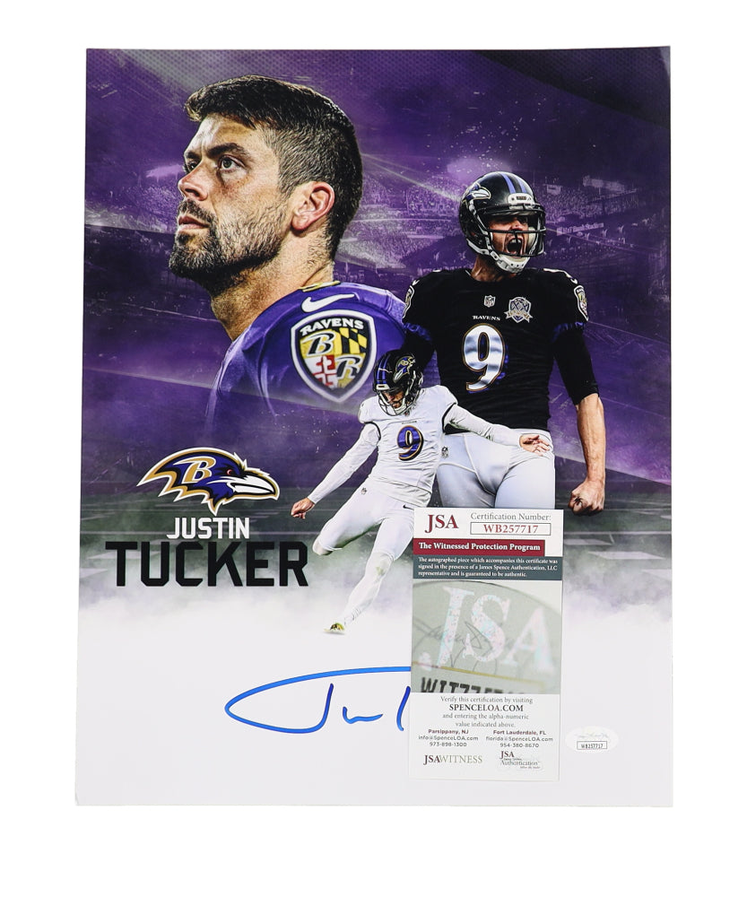 Justin Tucker Signed (JSA) Ravens 11x14 Photo - JSA Witnessed