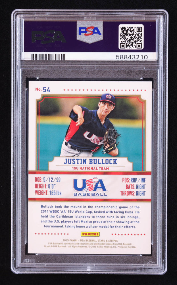 Justin Bullock Signed 2015 USA Baseball Stars and Stripes #54 RC (PSA | Auto 10) Rookie Card