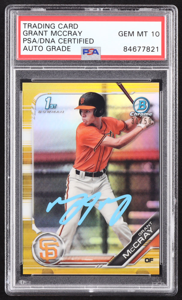 Grant McCray Signed 2019 Bowman Chrome Draft Gold Refractors #BDC4 RC #31/50 (PSA | Autograph Graded PSA 10) Rookie Card / Serially Numbered #31 / 50
