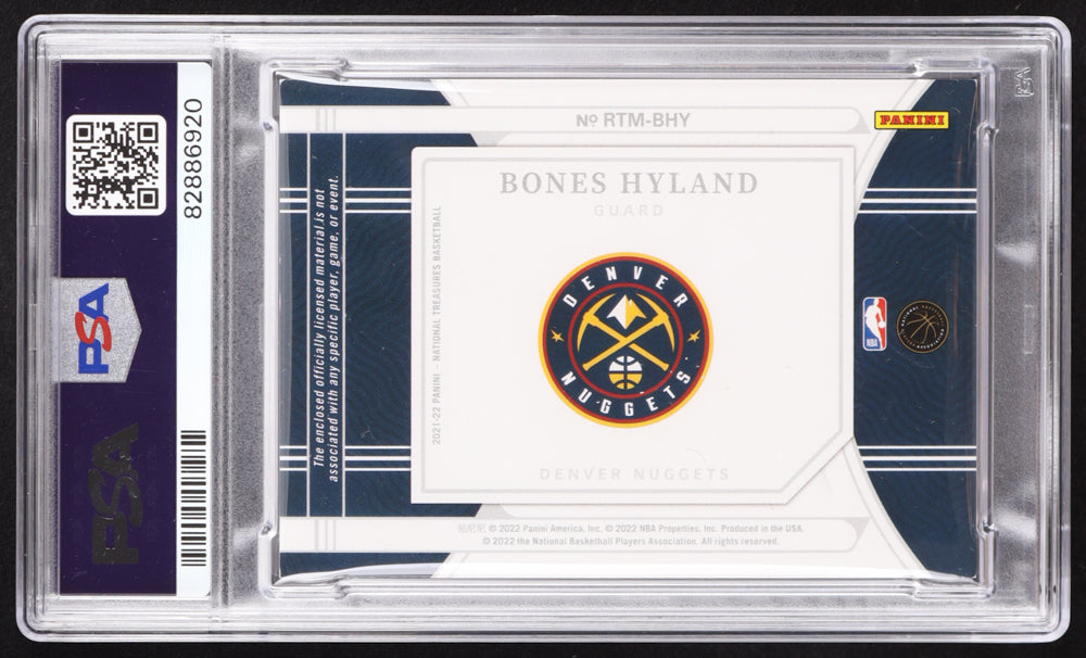 Bones Hyland Signed 2021-22 Panini National Treasures Rookie Triple Materials Prime #7 RC #25/25 (PSA | Autograph Graded PSA 10) Rookie Card / Serially Numbered #25 / 25