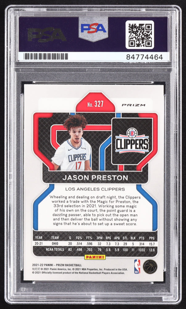 Jason Preston Signed 2021-22 Panini Prizm Prizms Green #327 RC (PSA | Autograph Graded PSA 10) Rookie Card