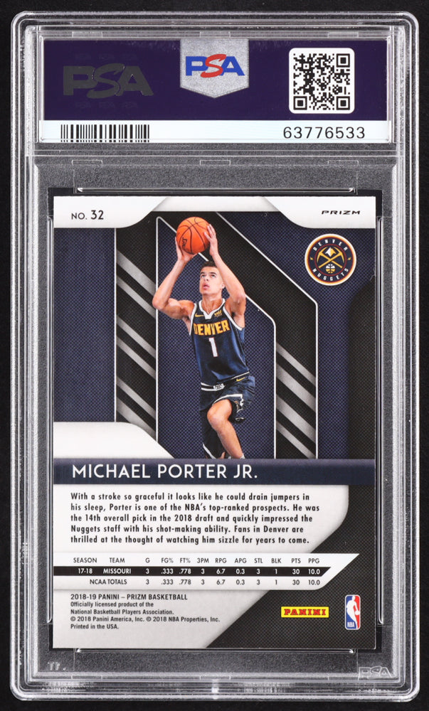 Michael Porter Jr. Signed 2018-19 Panini Prizm Prizms Silver #32 RC (PSA | Autograph Graded PSA 10) Rookie Card