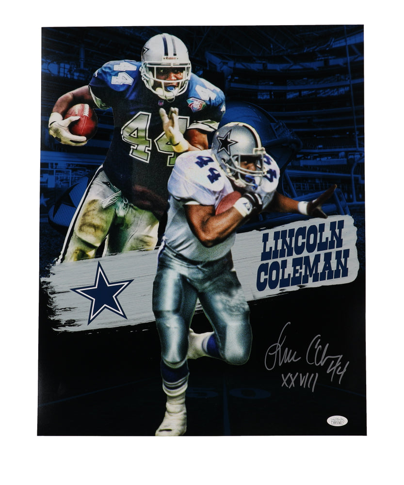 Lincoln Coleman Signed (JSA) Cowboys 16x20 Photo Inscribed "XXVIII" - JSA Witnessed
