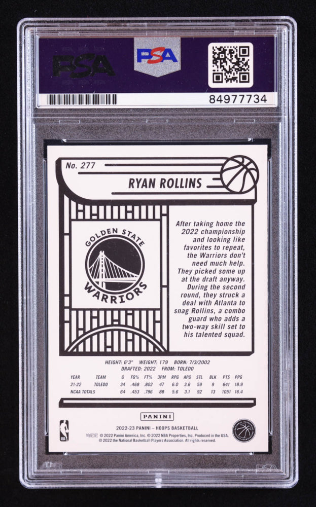 Ryan Rollins Signed 2022-23 Hoops #277 RC (PSA | Auto 10) Rookie Card