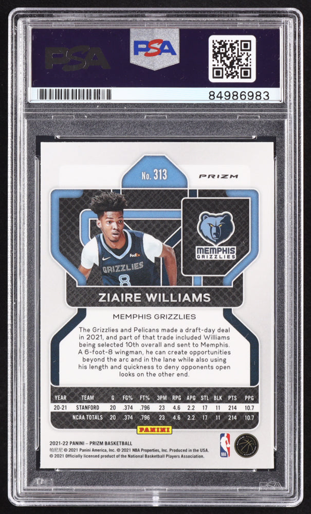 Ziaire Williams Signed 2021-22 Panini Prizm Prizms Green #313 RC (PSA | Autograph Graded PSA 10) Rookie Card