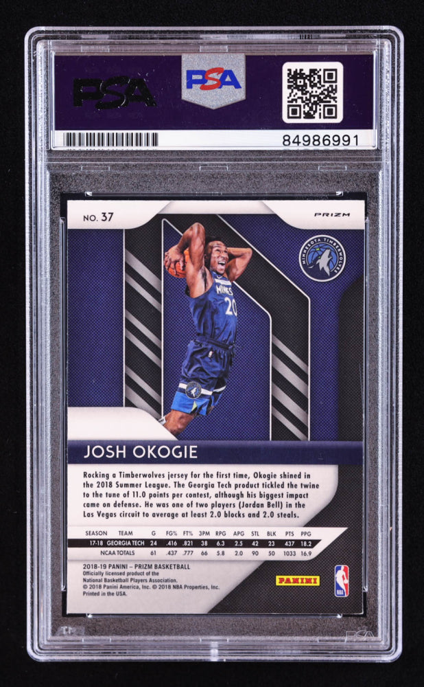 Josh Okogie Signed 2018-19 Panini Prizm Prizms Pink Ice #37 RC (PSA | Auto 9) Rookie Card