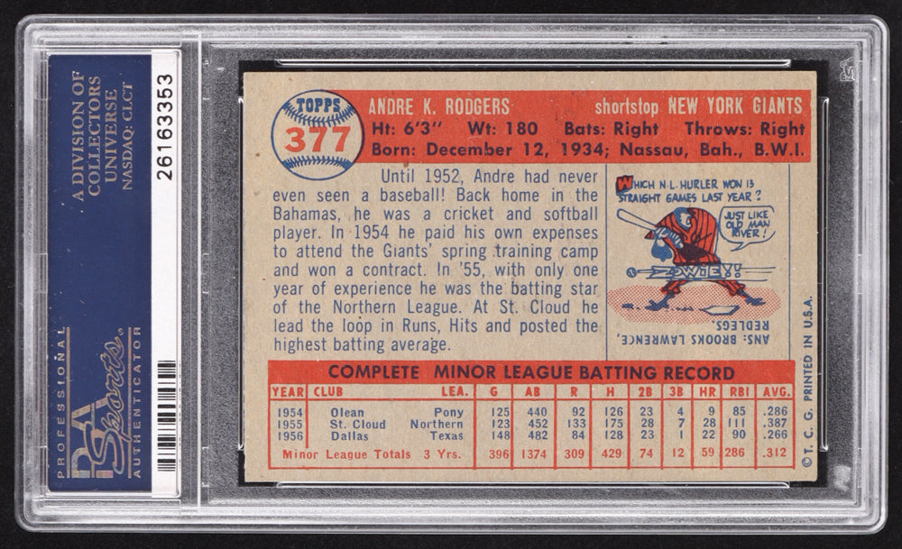 Andre Rodgers Signed 1957 Topps #377 RC (PSA | Autograph Grade 7) Rookie Card