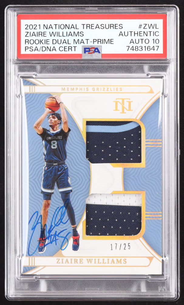 Ziaire Williams Signed 2021-22 Panini National Treasures Rookie Dual Materials Prime #22 #17/25 RC (PSA | Auto 10) Rookie Card | Serially Numbered #17 / 25