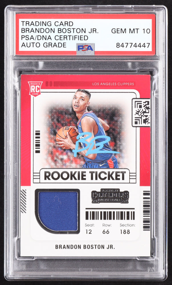 Brandon Boston Jr. Signed 2021-22 Panini Contenders Rookie Ticket Swatches #37 RC (PSA | Auto 10) Rookie Card