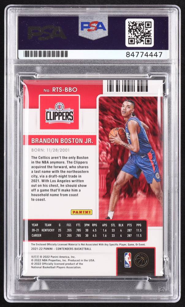Brandon Boston Jr. Signed 2021-22 Panini Contenders Rookie Ticket Swatches #37 RC (PSA | Auto 10) Rookie Card
