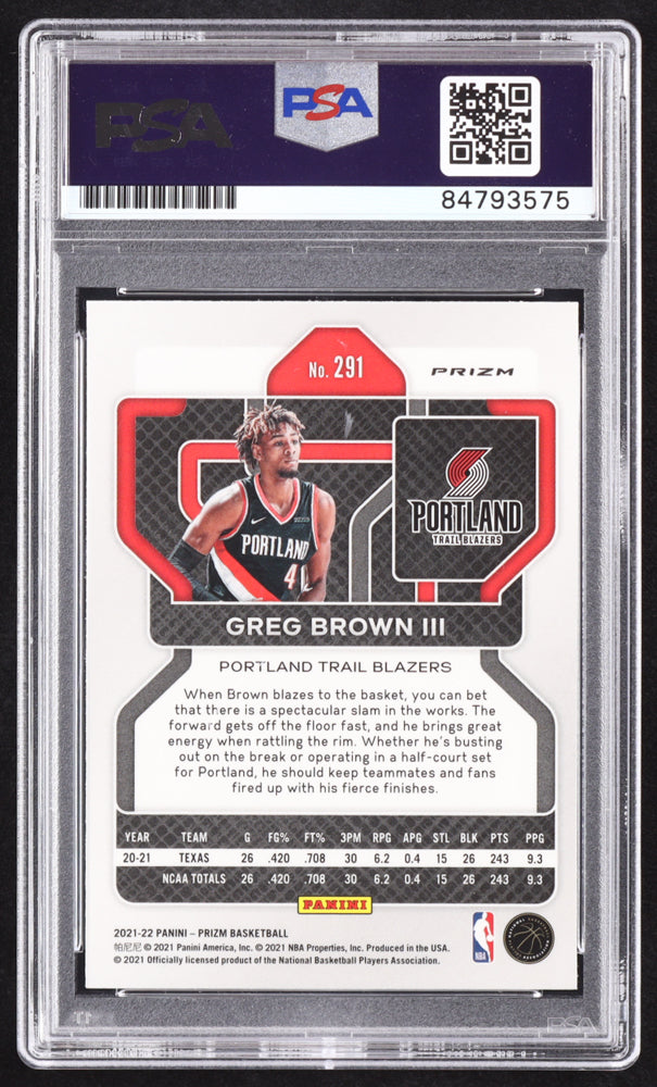 Greg Brown III Signed 2021-22 Panini Prizm Prizms Ice #291 RC (PSA | Auto 10) Rookie Card