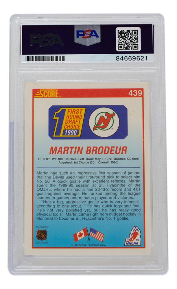 Martin Brodeur Signed 1990-91 Score #439 RC - Autograph Graded PSA 10 - Rookie Card