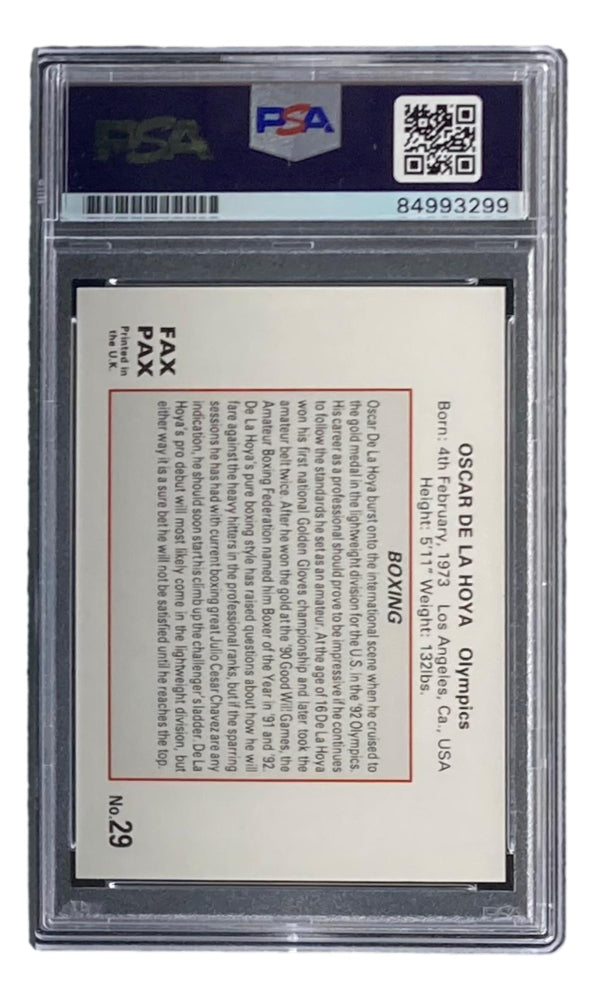 Oscar De La Hoya Signed 1993 Fax Pax World of Sport #29 RC (PSA) - Rookie Card
