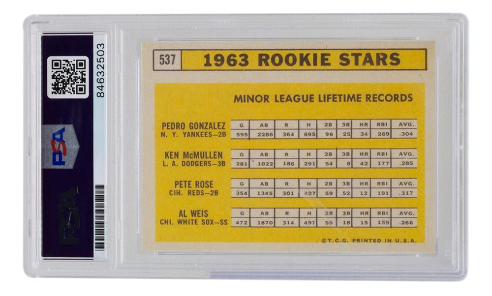 Pete Rose Signed Reprint 1963 Topps Rookie Stars #537 (PSA | Autograph Graded 10) Rookie Reprint Card | Autograph Graded 10