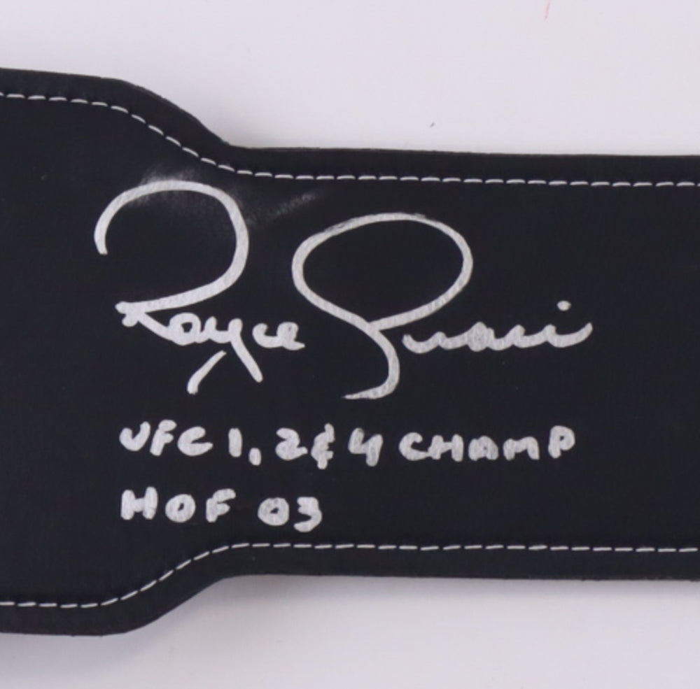Royce Gracie Signed (PA) Full-Size High Quality Replica UFC Champion Belt Inscribed "UFC 1, 2, & 4 Champ" & "HOF 03" -