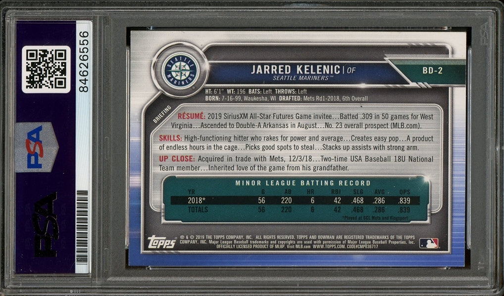 Jarred Kelenic Mariners Signed 2019 Bowman Draft #BD-2- PSA/DNA Authentic - Rookie Card