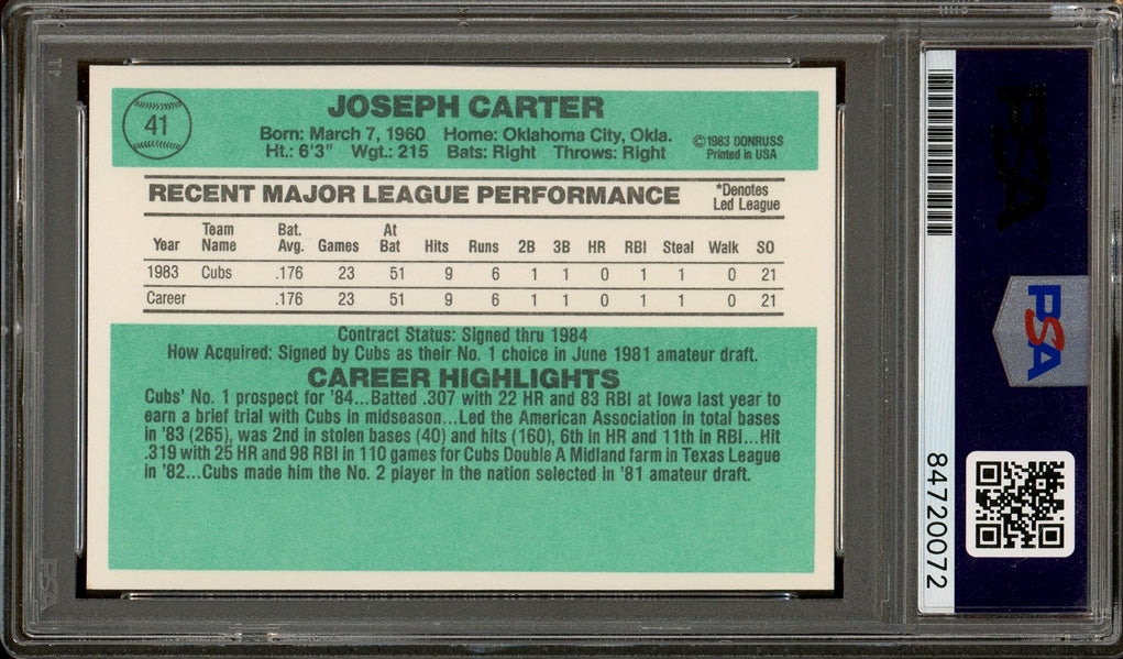 Joe Carter Signed 1984 Donruss Rated #41- PSA/DNA Authentic - Rookie Card