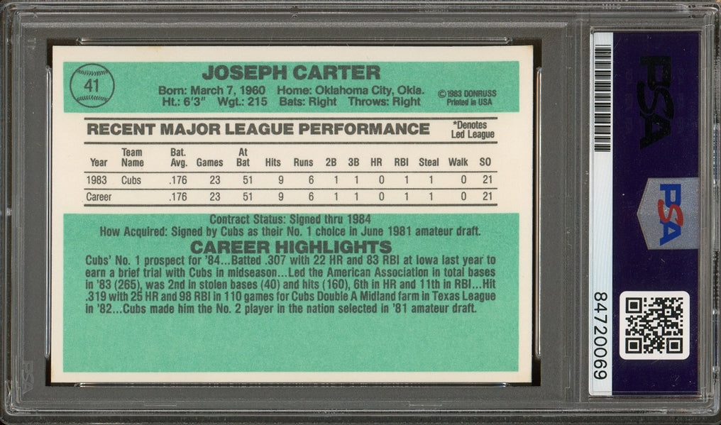 Joe Carter Signed 1984 Donruss Rated #41- PSA Authentic - Rookie Card