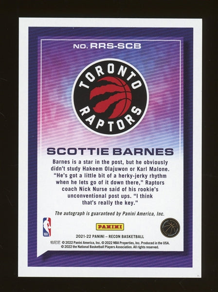 Scottie Barnes Raptors 2021 Panini Recon Autographed #RRS-SCB- #21 of 35 - Rookie Card