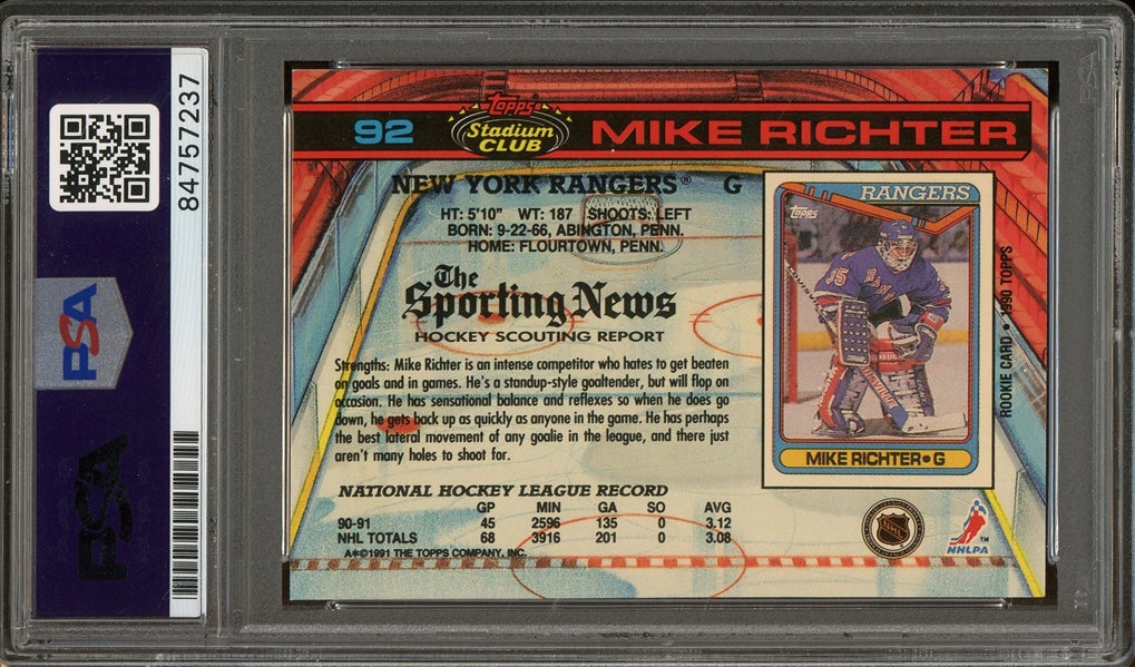 Mike Richter Signed 1991 Stadium Club #92- PSA Authentic
