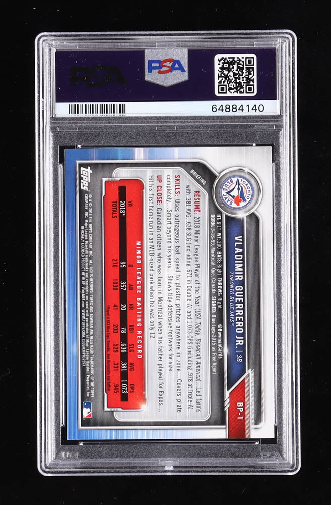 Vladimir Guerrero Jr. Singed 2019 Bowman Prospects #BP1 RC - Rookie Card / Autograph Graded (PSA) 10