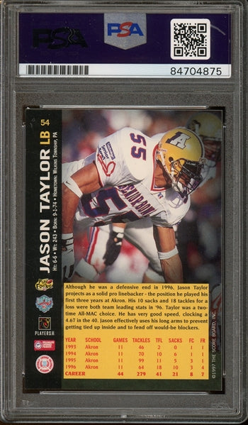 Jason Taylor Signed 1997 Score Board Rookies #54- Auto Graded Gem Mint 10 (PSA) - Rookie Card