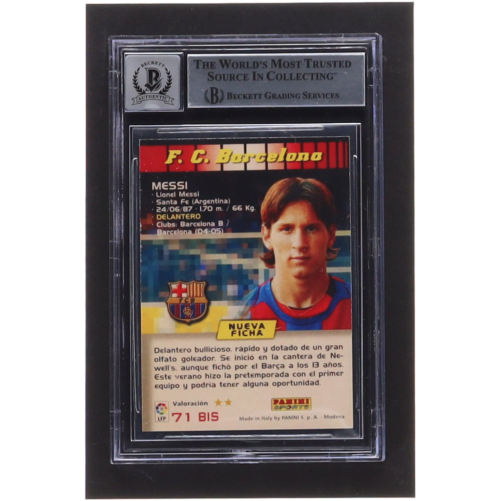 Lionel Messi Signed 2004-05 Panini Megacracks #71 Rookie Card Reprint (BGS)