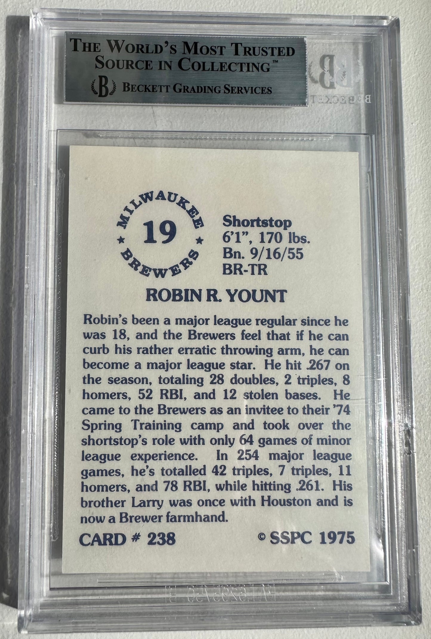 Robin Yount Signed 1976 SSPC (BGS)